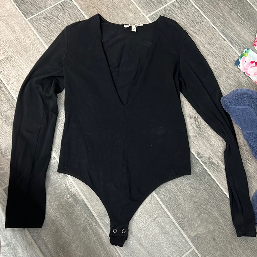 Black Deep V Neck Body Suit